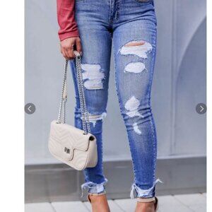 KanCan™ Vintage High Rise Destructed Slim Straight Ankle Jean – Size 29